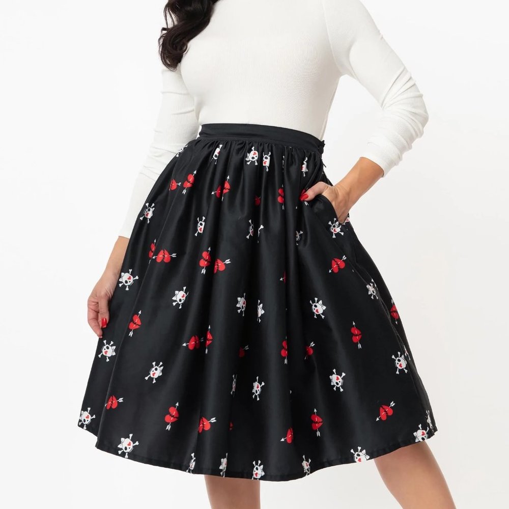 Unique Vintage Gellar Skirt - Swing Skulls Pinup Rockabilly Halloween Kawaii
